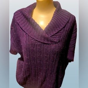 Deep purple cowl neck short sleeve sweater